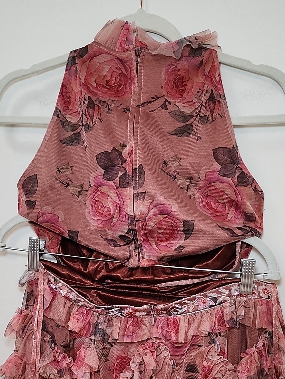 Mac Duggal Ruffled Cutout Halter Dustu Rose Floral Mini Dress Sz 6 - Picture 14 of 16